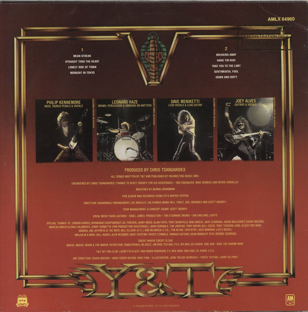 Y&T Mean Streak - Gold Promo Stamped Sleeve UK vinyl LP album (LP record)