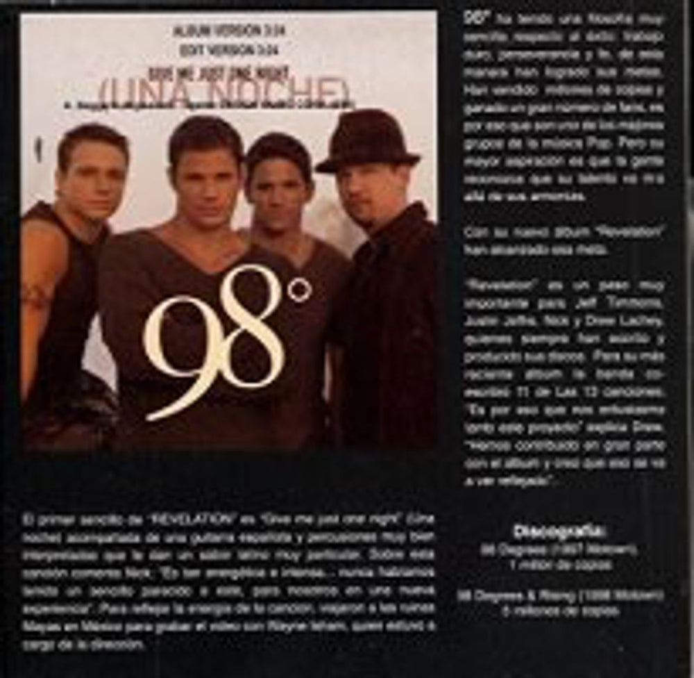 98 Degrees Give Me Just One Night Mexican Promo CD single (CD5 / 5") CDP627-2