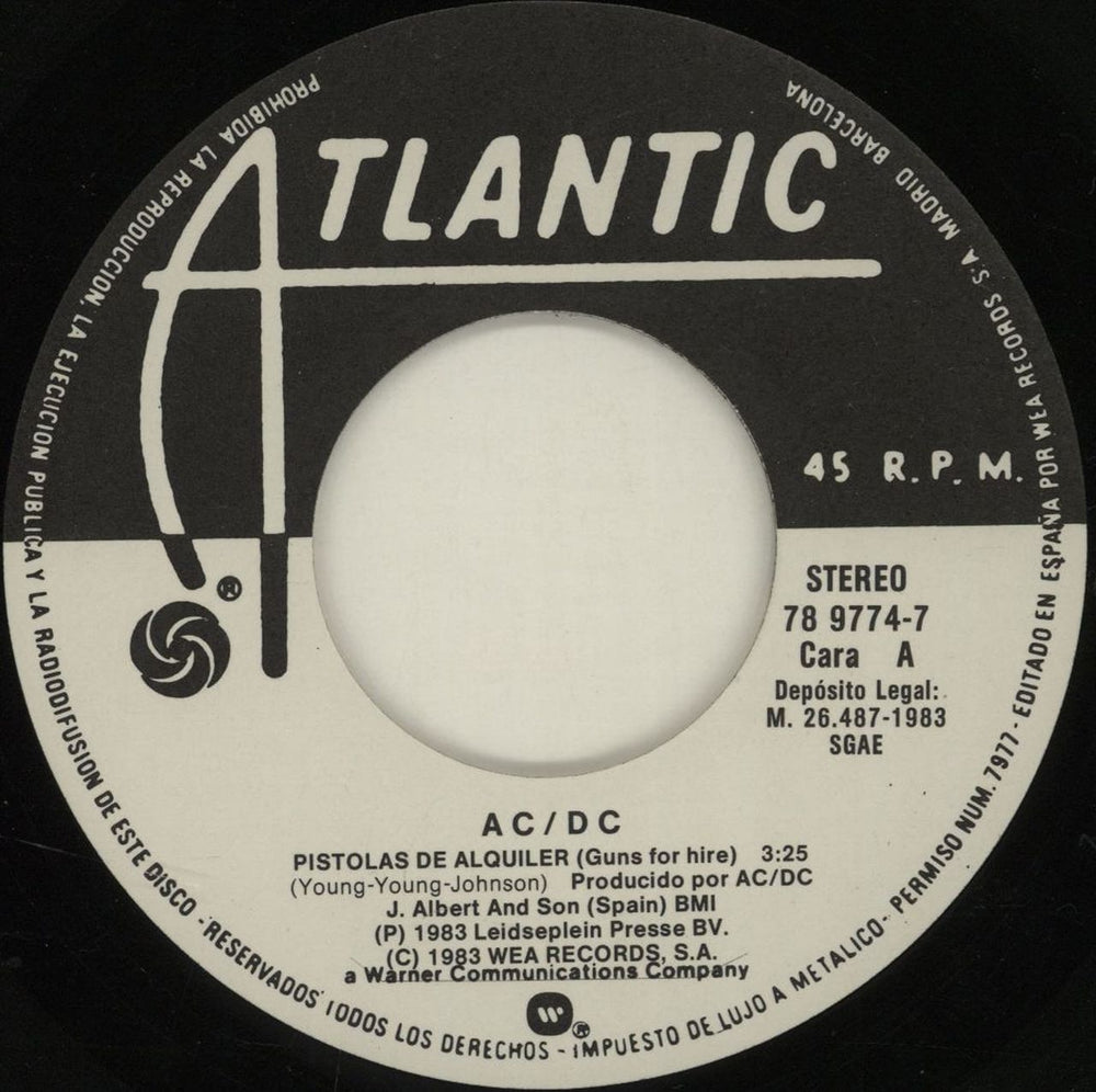 AC/DC Pistolas De Alquiler Spanish Promo 7" vinyl single (7 inch record / 45) ACD07PI680896