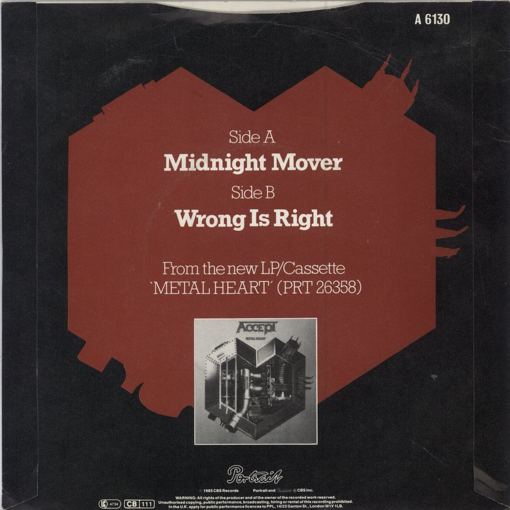 Accept Midnight Mover UK 7" vinyl single (7 inch record / 45) ACC07MI784412