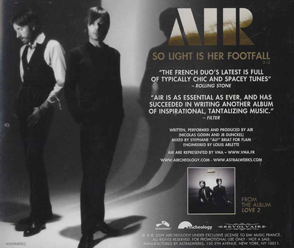 Air (French) So Light Is Her Footfall US Promo CD-R acetate CDR ACETATE