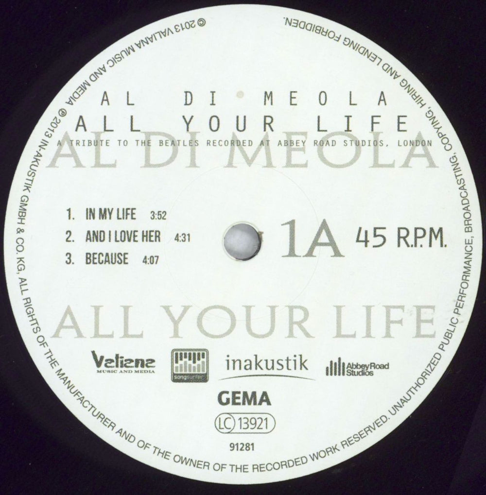 Al Di Meola All Your Life - A Tribute To The Beatles Recorded At Abbey Road Studios, London - 180g German 2-LP vinyl record set (Double LP Album) AL52LAL826583