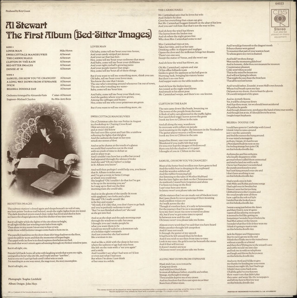 Al Stewart The First Album (Bed-Sitter Images) UK vinyl LP album (LP record)