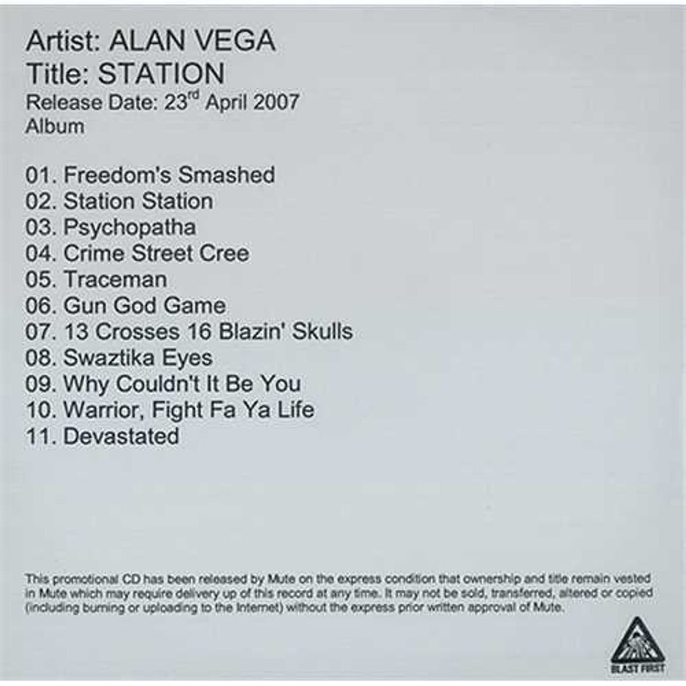 Alan Vega Station UK CD-R acetate CD-R ACETATE