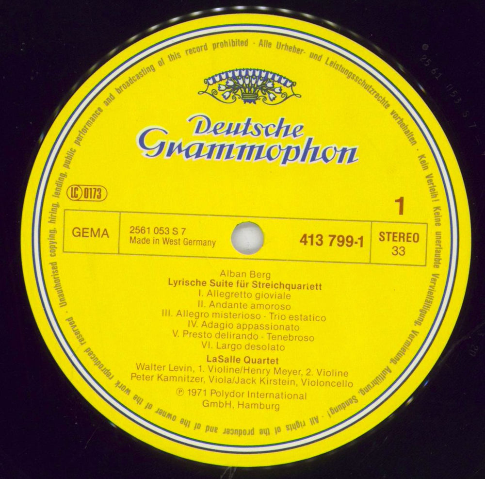 Alban Berg String Quartet / Lyric Suite German vinyl LP album (LP record) A5ZLPST830472