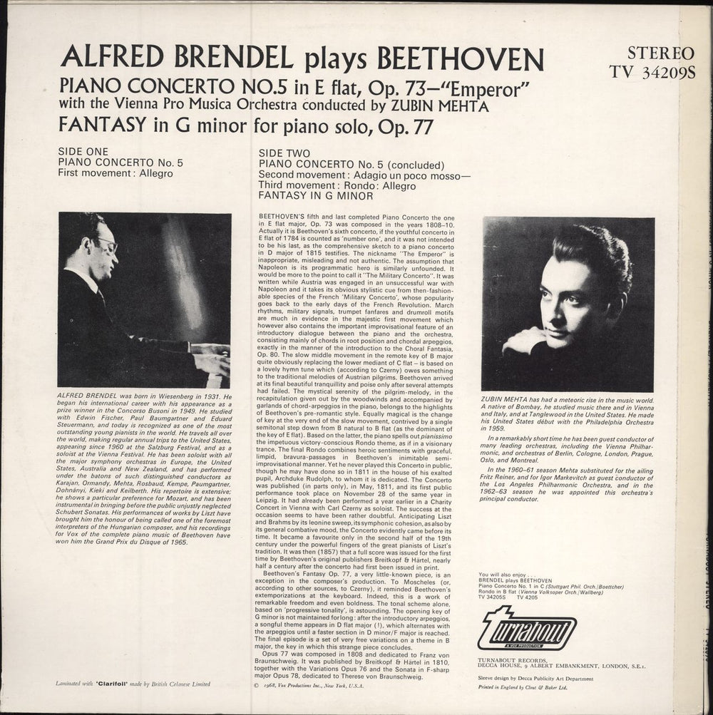 Alfred Brendel Brendel Plays Beethoven UK vinyl LP album (LP record)