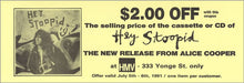 Alice Cooper Hey Stoopid Coupon US Promo handbill COUPON