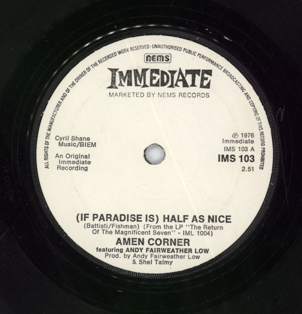 Amen Corner (If Paradise Is) Half As Nice UK 7" vinyl single (7 inch record / 45) IMS103