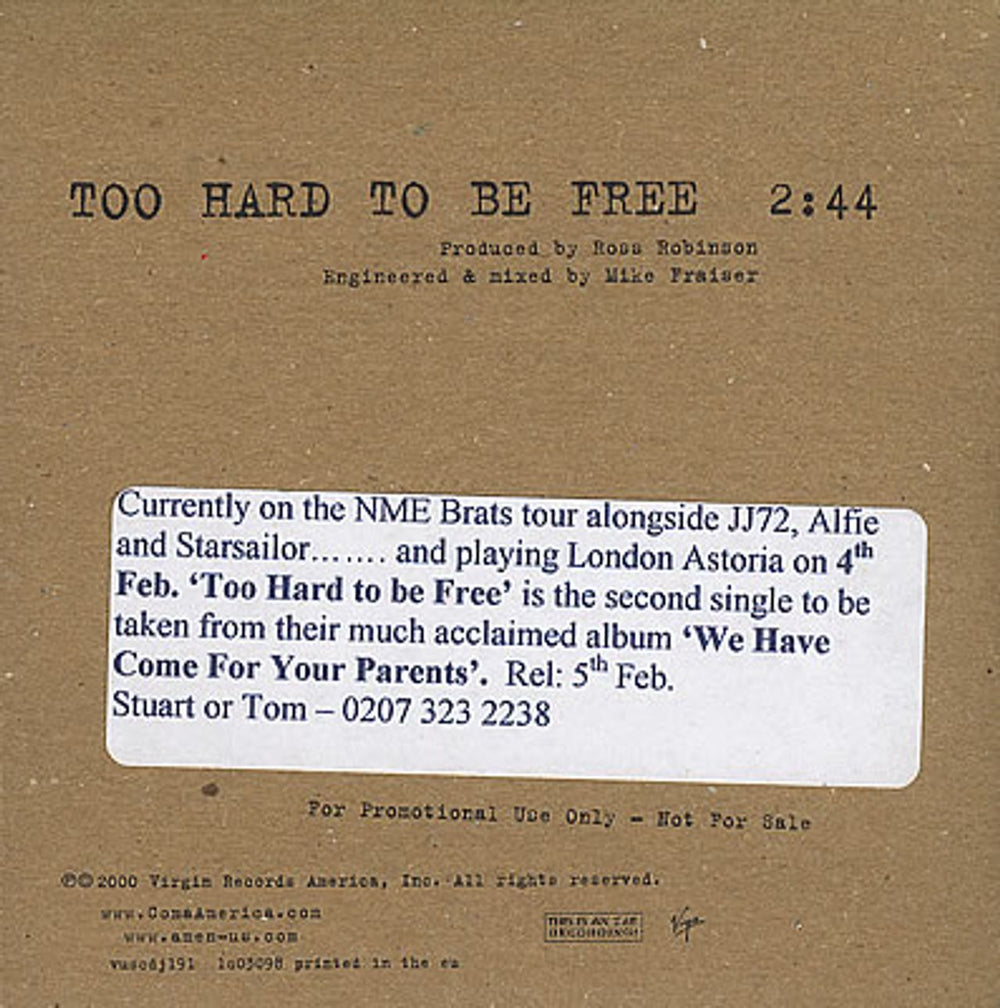 Amen Too Hard To Be Free UK Promo CD single (CD5 / 5") A-EC5TO176960