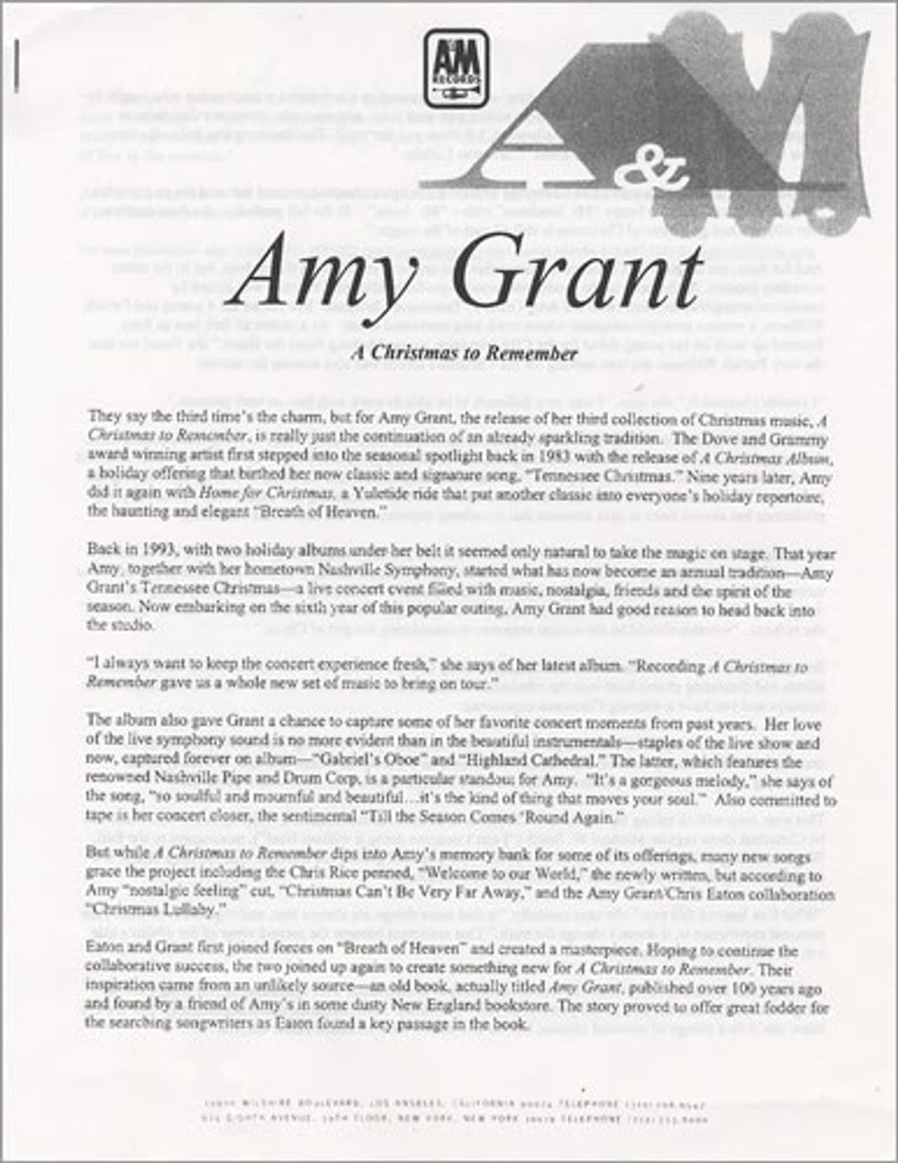 Amy Grant A Christmas To Remember US Promo media press pack GRAPPAC149930