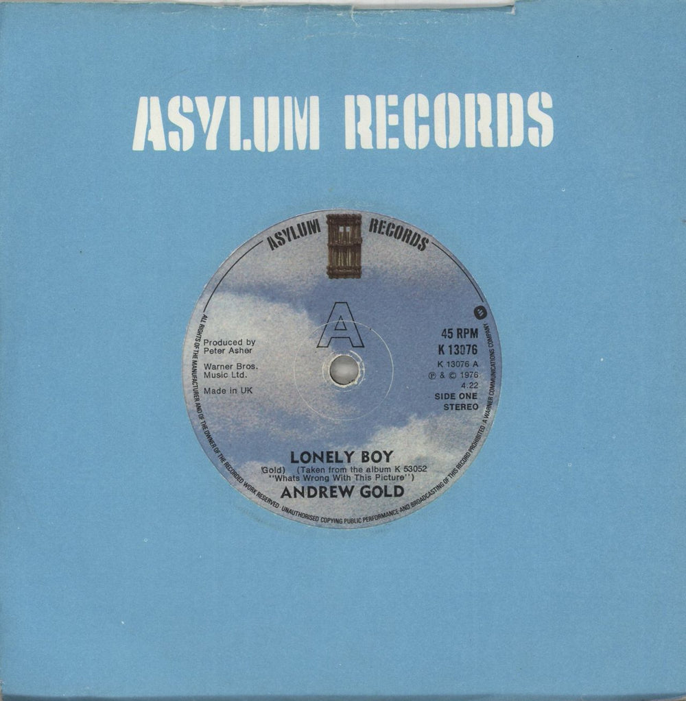 Andrew Gold Lonely Boy - Solid UK 7" vinyl single (7 inch record / 45) K13076