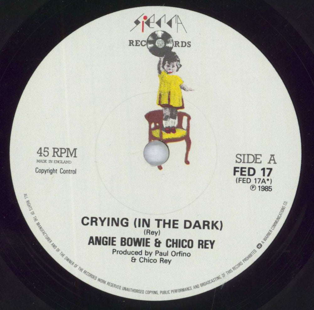 Angie Bowie Crying (in The Dark) UK 7" vinyl single (7 inch record / 45) AOW07CR116736