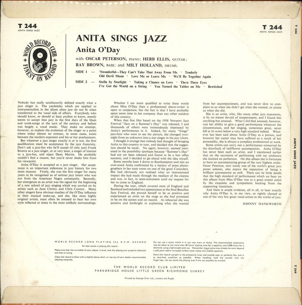 Anita O'Day Anita Sings Jazz UK vinyl LP album (LP record)