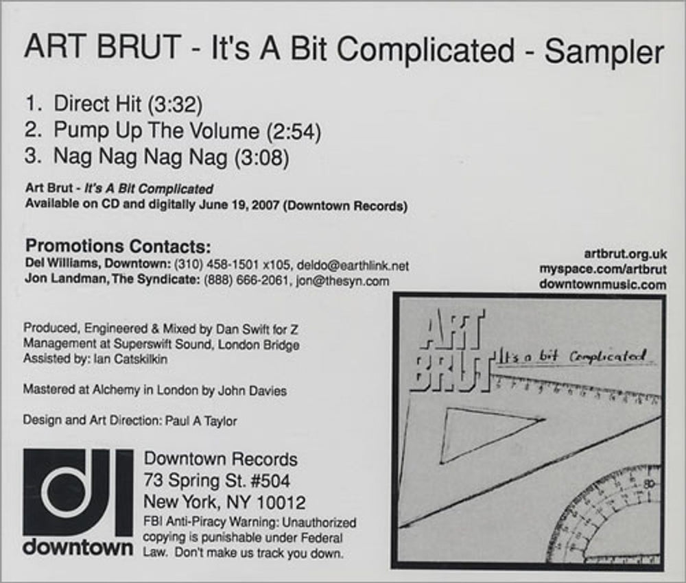 Art Brut It's A Bit Complicated Sampler US CD single (CD5 / 5") CD-R ACETATE