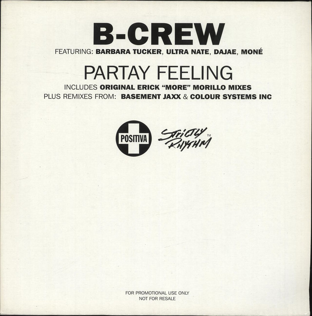 B-Crew Partay Feeling UK Promo 12" vinyl single (12 inch record / Maxi-single) 12TIVDJ78