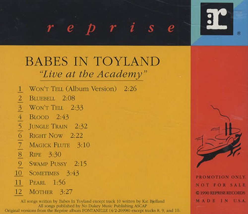 Babes In Toyland Live At The Academy US Promo CD album (CDLP) PROCD5838