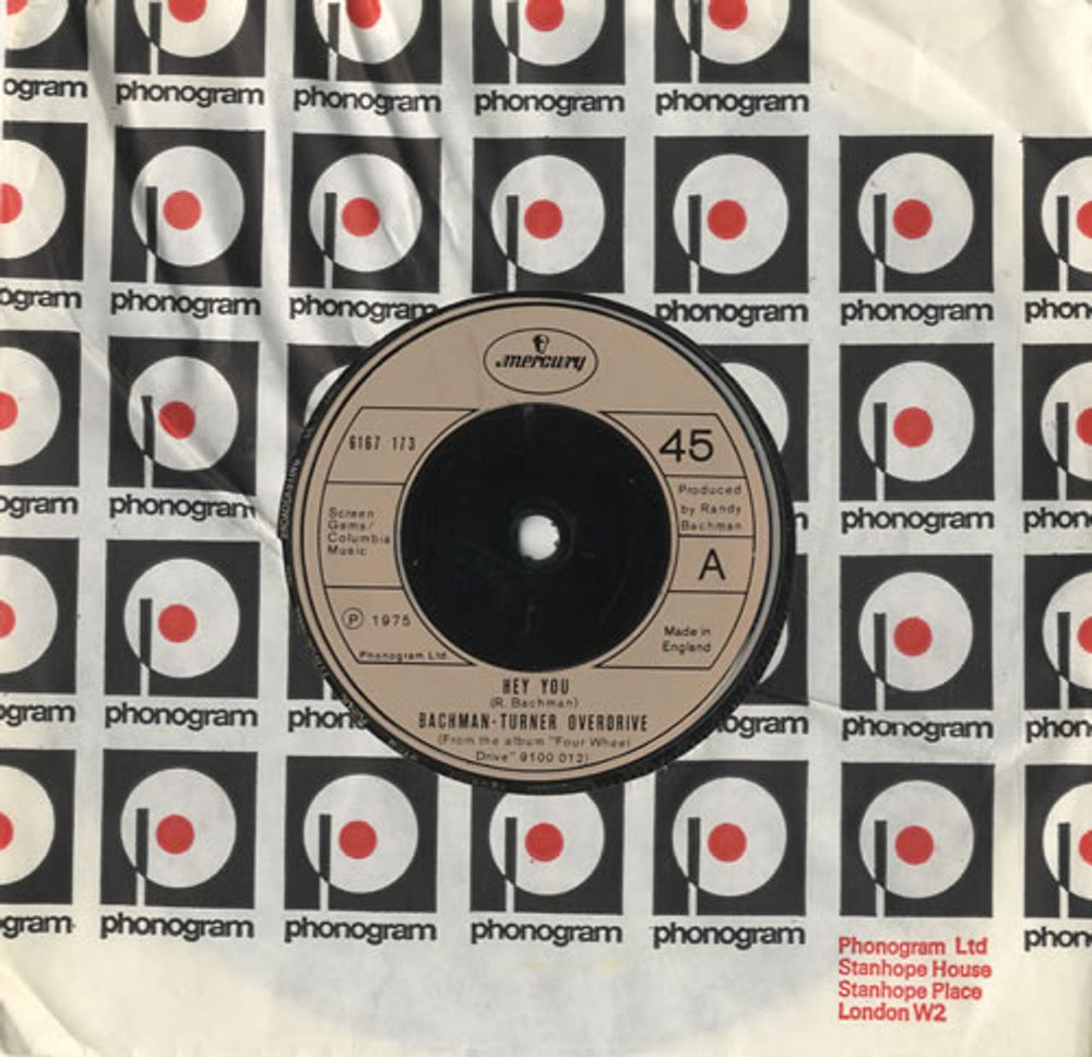 Bachman Turner Overdrive Hey You UK 7" vinyl single (7 inch record / 45) 6167173