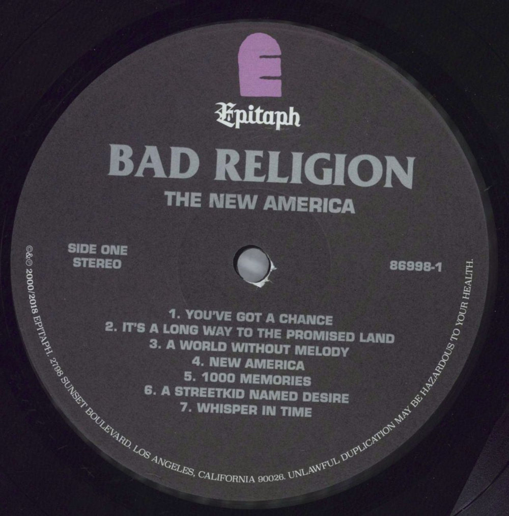 Bad Religion The New America US vinyl LP album (LP record) BDRLPTH820129