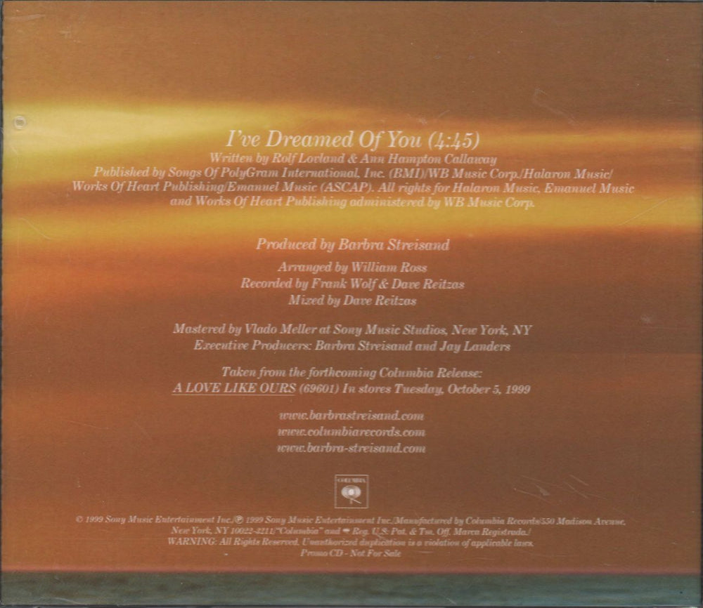 Barbra Streisand I've Dreamed Of You US Promo CD single (CD5 / 5") BARC5IV142070