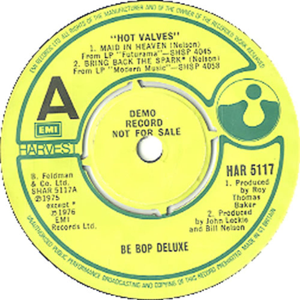 Be Bop Deluxe Hot Valves EP - A Label UK Promo 7" vinyl single (7 inch record / 45) BEP07HO173565