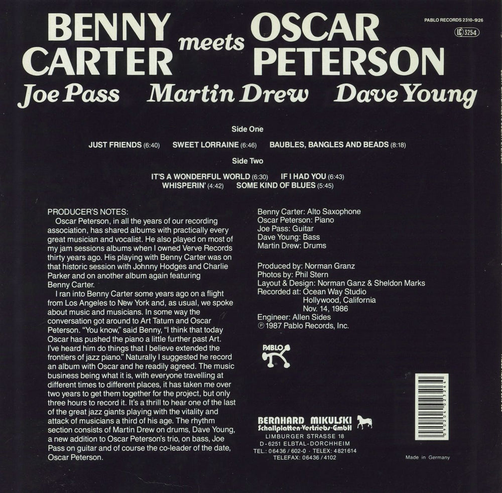 Benny Carter Benny Carter Meets Oscar Peterson German vinyl LP album (LP record)