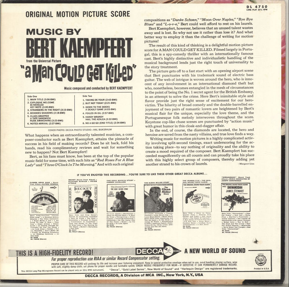 Bert Kaempfert A Man Could Get Killed US vinyl LP album (LP record)