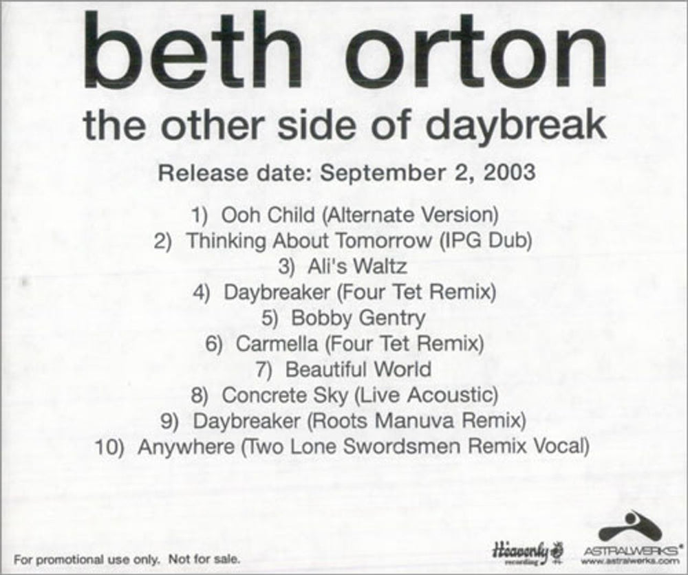 Beth Orton The Other Side Of Daybreak US Promo CD-R acetate CDR ACETATE