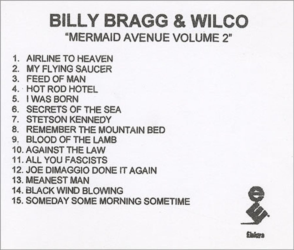 Billy Bragg Mermaid Avenue Volume 2 UK Promo CD-R acetate CD-R