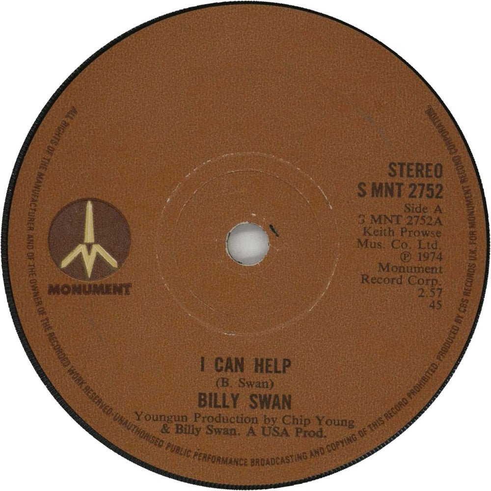Billy Swan I Can Help UK 7" vinyl single (7 inch record / 45) SMNT2752