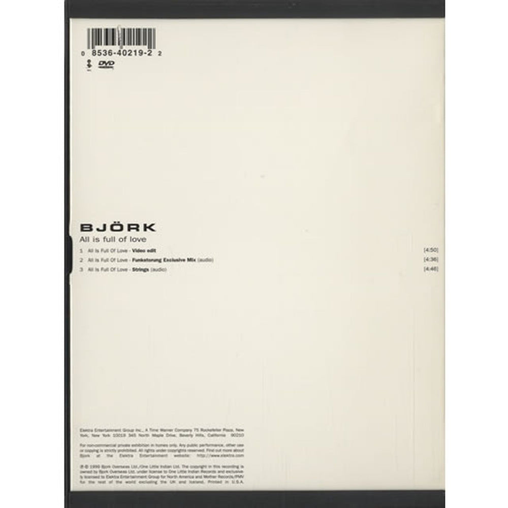 Björk All Is Full Of Love US DVD Single BJKDSAL172487