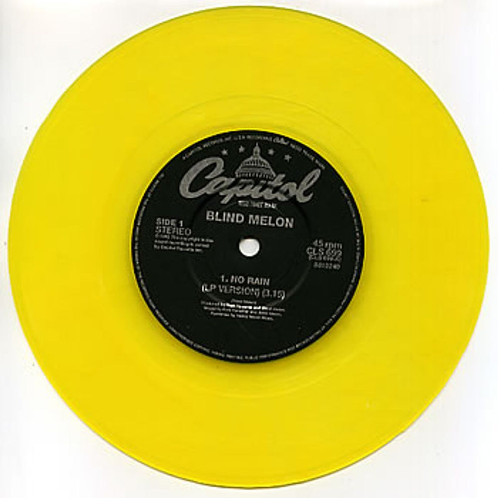 Blind Melon No Rain - Yellow Vinyl UK 7" vinyl single (7 inch record / 45) BDM07NO24616