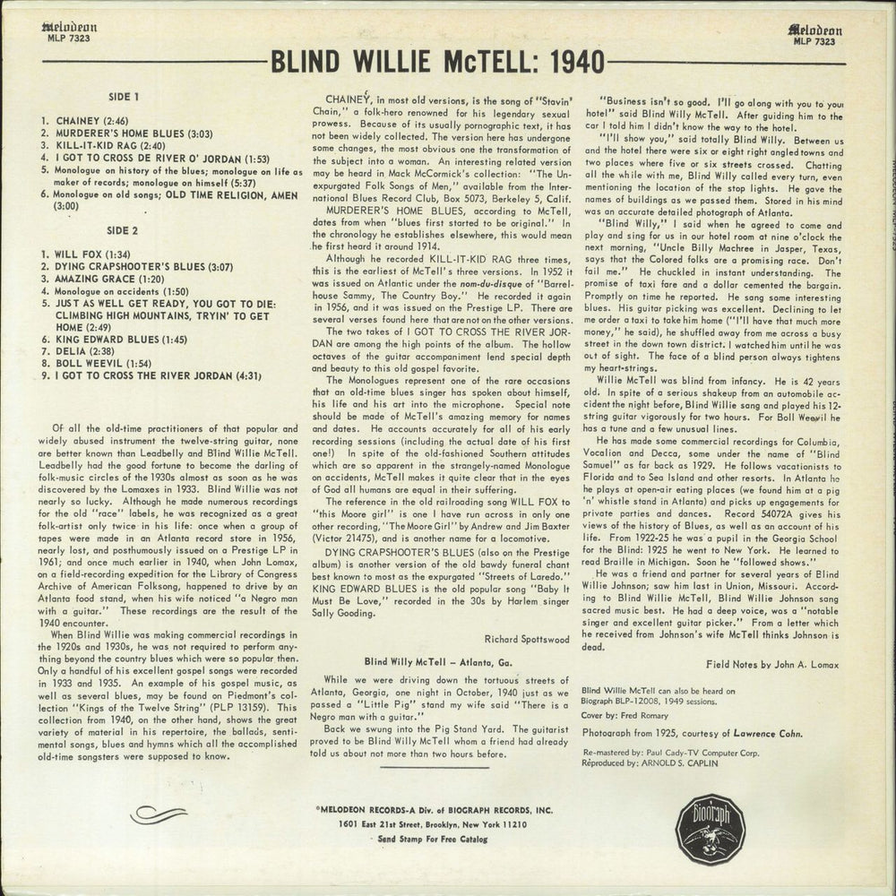 Blind Willie McTell 1940: The Legendary Library Of Congress Session US vinyl LP album (LP record)