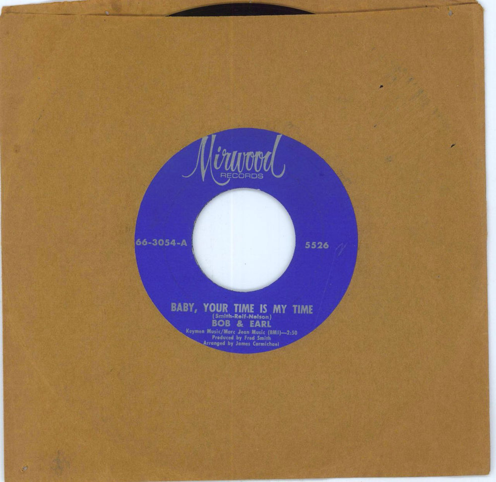 Bob & Earl Baby, Your Time Is My Time US 7" vinyl single (7 inch record / 45)