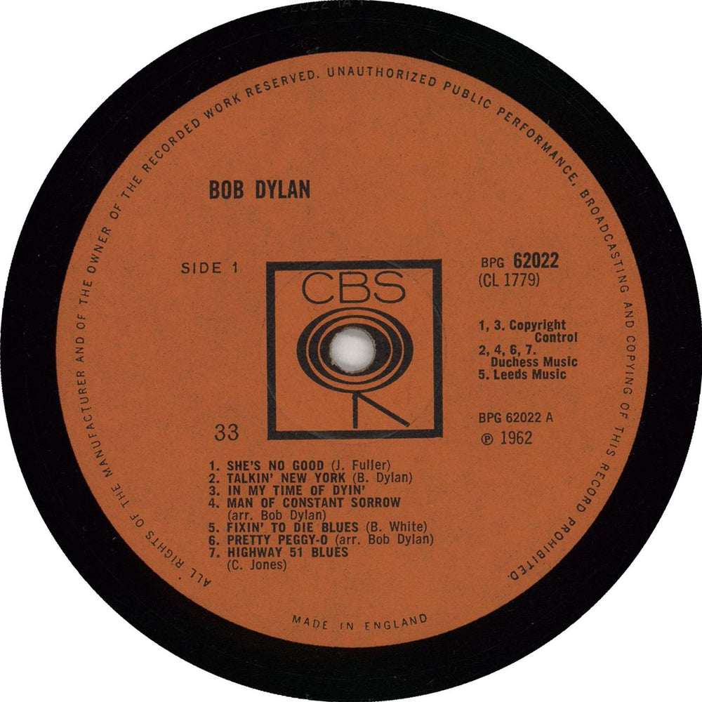 Bob Dylan Bob Dylan - CBS Pressing UK vinyl LP album (LP record)