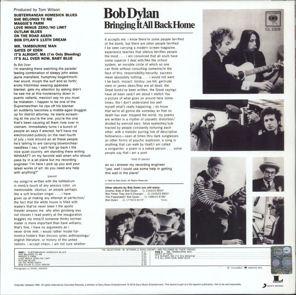 Bob Dylan Bringing It All Back Home: DeAgostini - 180gm UK vinyl LP album (LP record)