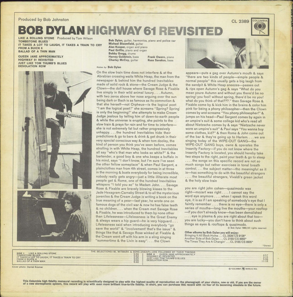 Bob Dylan Highway 61 Revisited Canadian vinyl LP album (LP record)