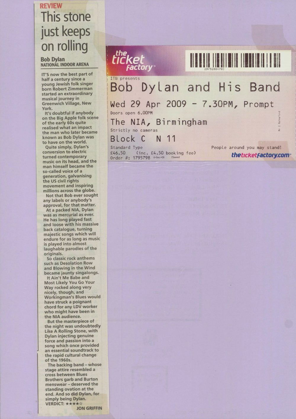 Bob Dylan In Concert + Stub UK tour programme