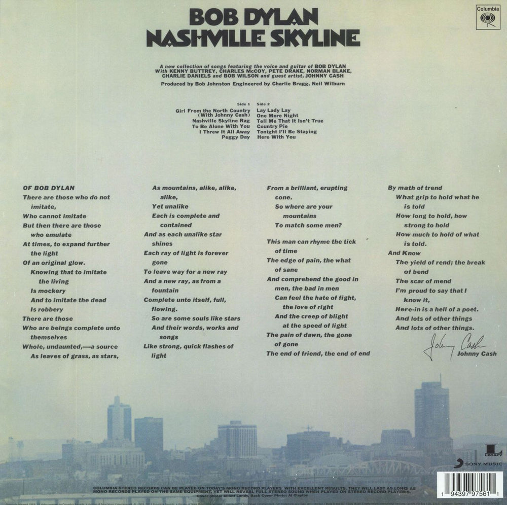 Bob Dylan Nashville Skyline - White Vinyl UK vinyl LP album (LP record) 194397975611