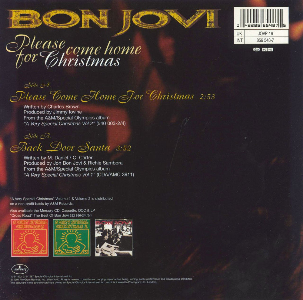Bon Jovi Please Come Home For Christmas UK 7" vinyl picture disc (7 inch picture disc single) 042285654875