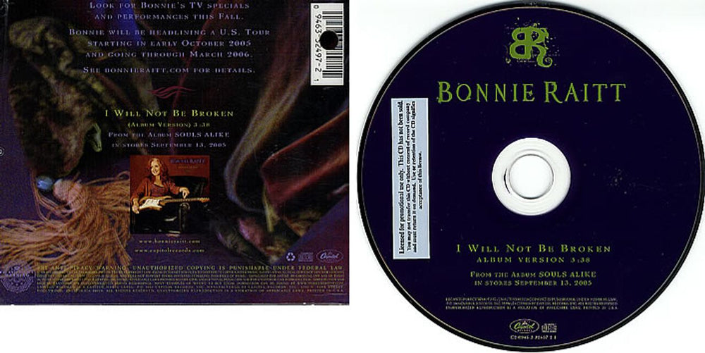 Bonnie Raitt I Will Not Be Broken US Promo CD single (CD5 / 5") BRTC5IW361548