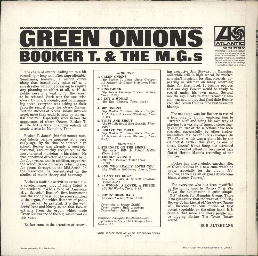 Booker T. & The M.G.'s Green Onions UK vinyl LP album (LP record)