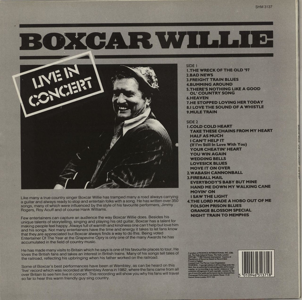 Boxcar Willie Live In Concert UK vinyl LP album (LP record) 5010946313718