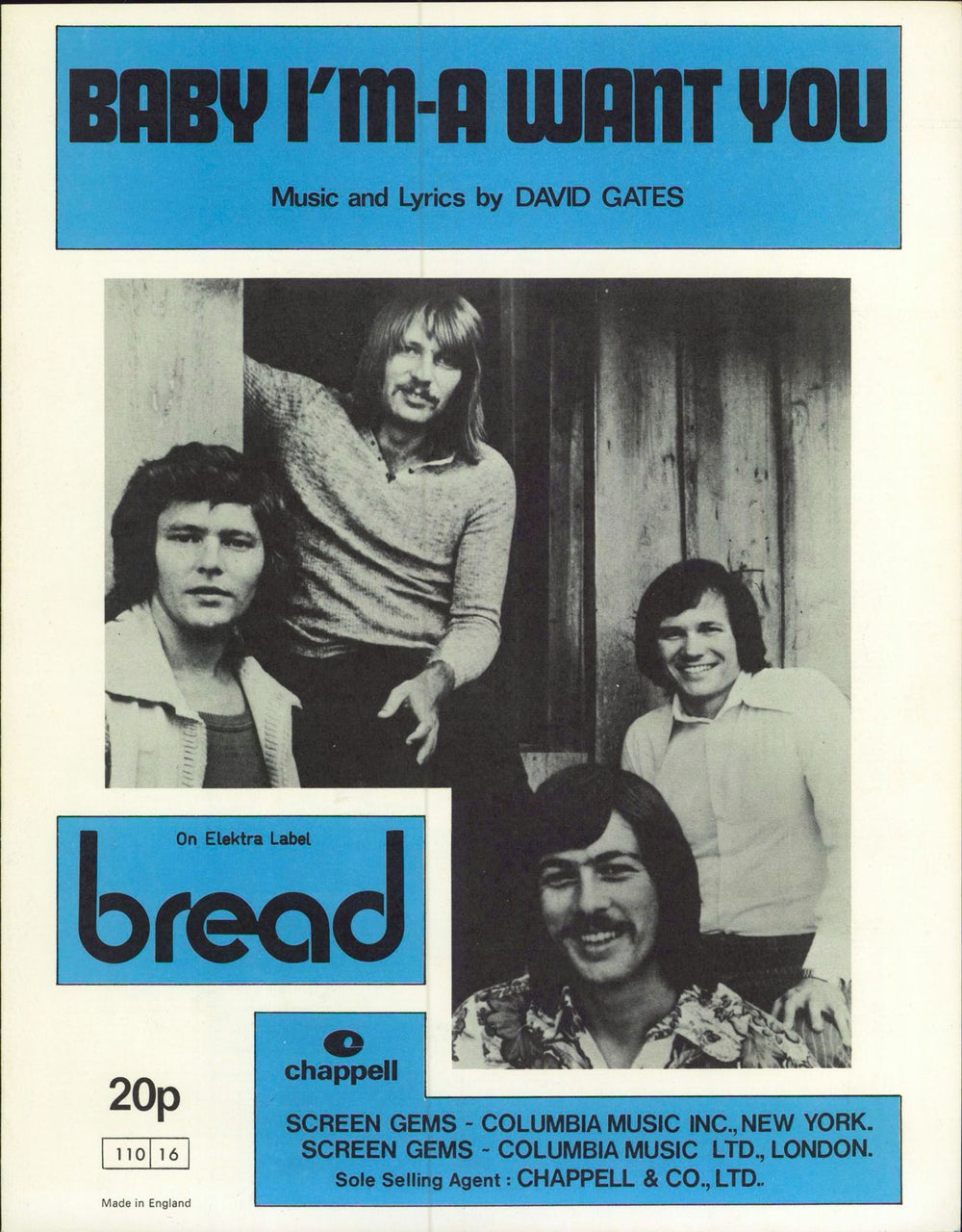 Bread Baby I'm-A Want You UK sheet music SHEETMUSIC