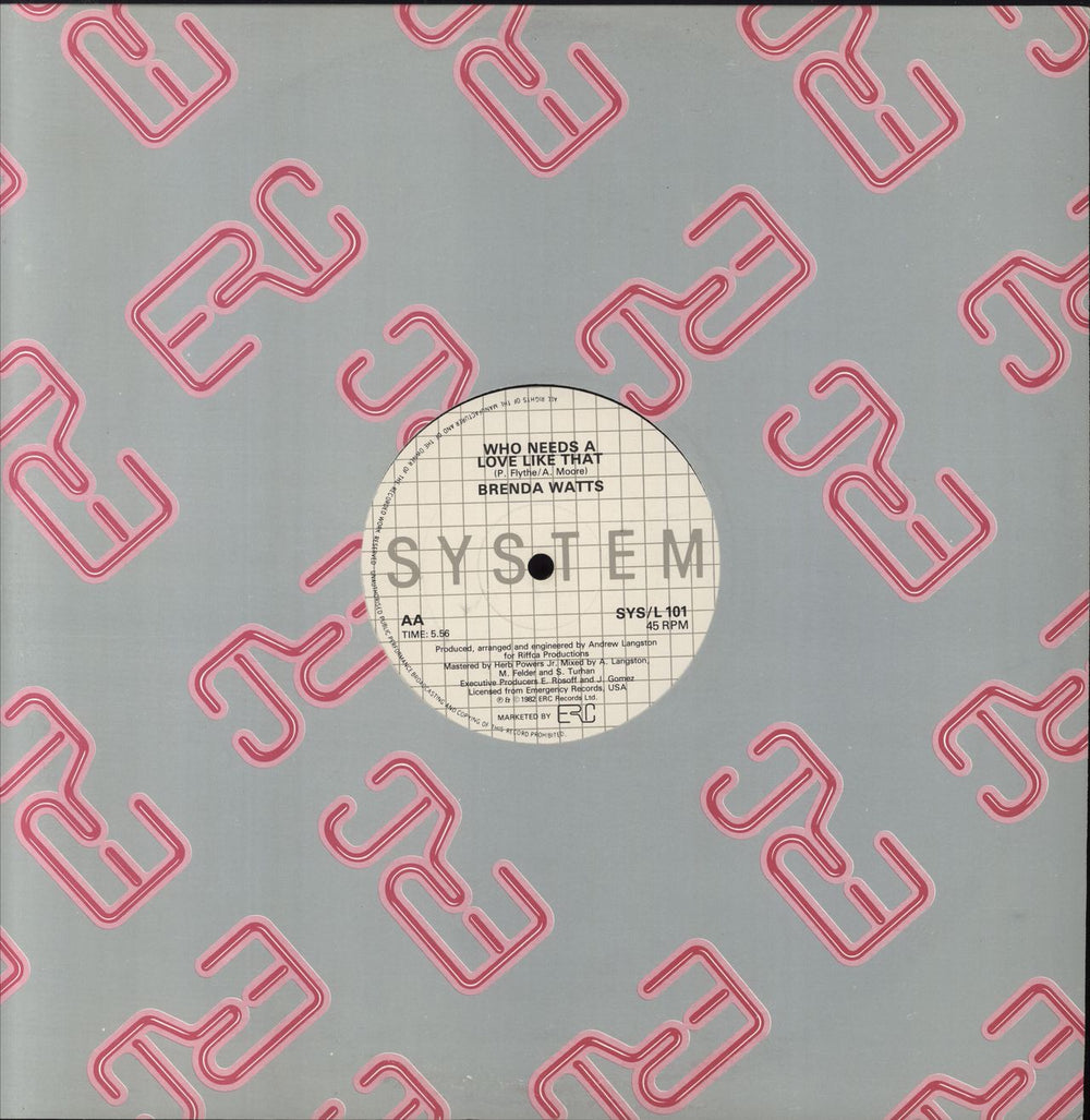 Brenda Watts Jazzy Rhythm / Who Needs A Love Like That UK 12" vinyl single (12 inch record / Maxi-single) SYS/L101