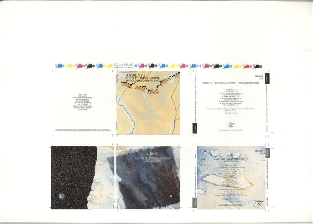 Brian Eno Ambient 2 - The Plateau Of Mirror / Pearl UK artwork PROOF ARTWORK