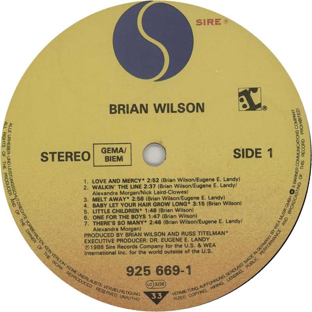 Brian Wilson Brian Wilson German vinyl LP album (LP record) 075992566919