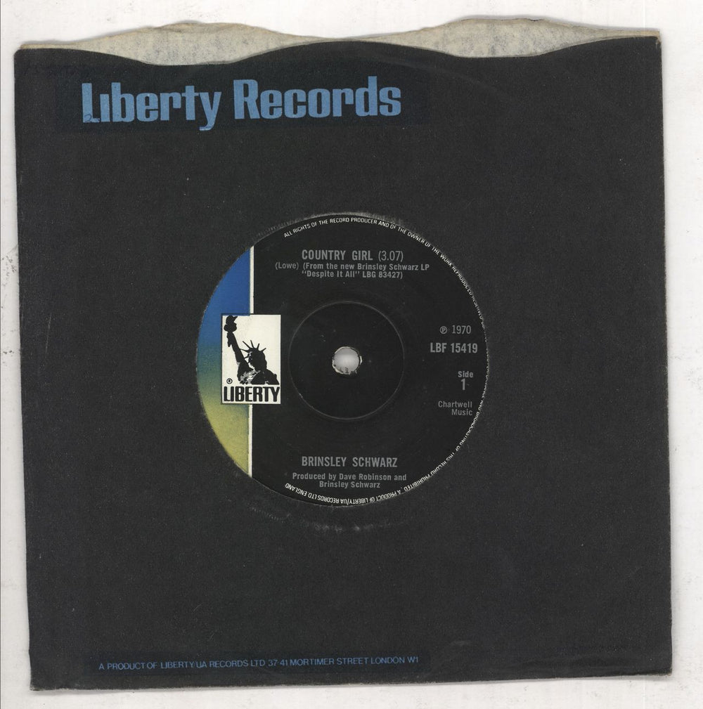 Brinsley Schwarz Country Girl UK 7" vinyl single (7 inch record / 45) LBF15419