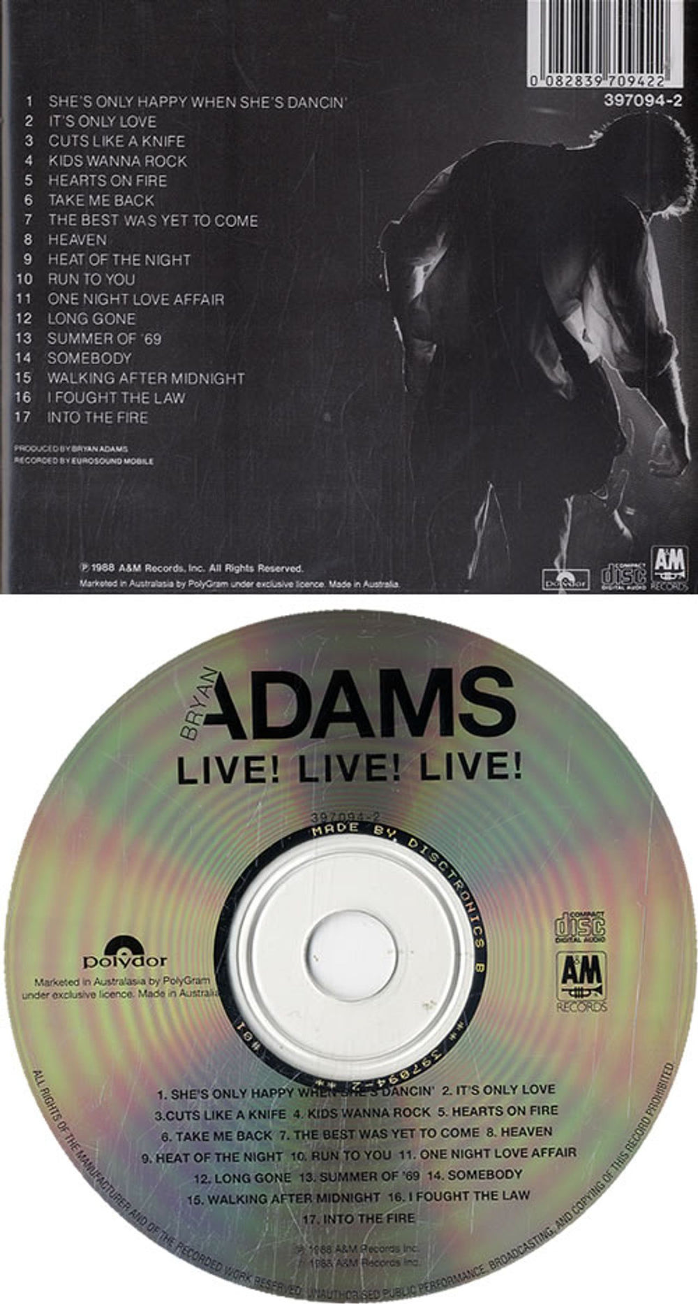 Bryan Adams Live Live Live Australian CD album (CDLP) ADACDLI24694