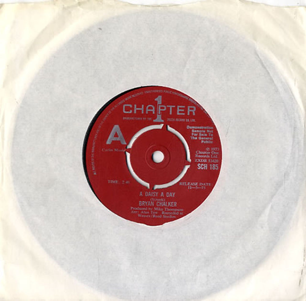 Bryan Chalker A Daisy A Day UK Promo 7" vinyl single (7 inch record / 45) SCH185