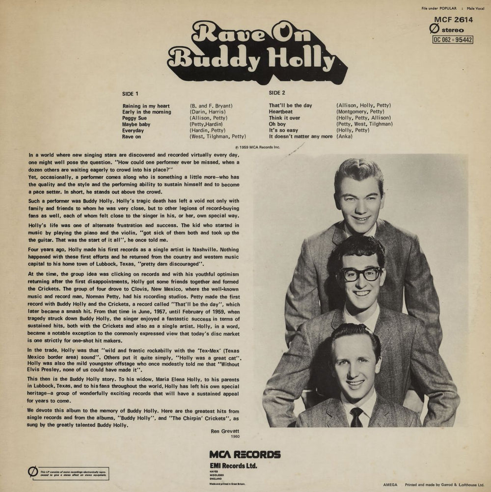 Buddy Holly Rave On UK vinyl LP album (LP record)